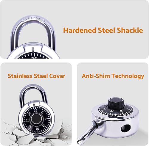 Miniatura 3 de 1 candado de combinación de esfera negra de 1.969 in (2 pulgadas), grillete de acero endurecido, cerradura de combinación sin llave para casilleros