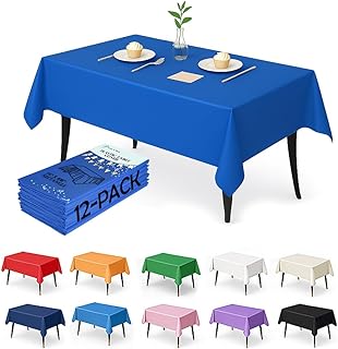 Craft And Party 12-Pack Royal Blue Plastic Tablecloths – 54 x 108 Inch Disposable Table Covers for Rectangle Tables, Heavy Duty & Waterproof for Parties, Events, Banquets, Royal Blue