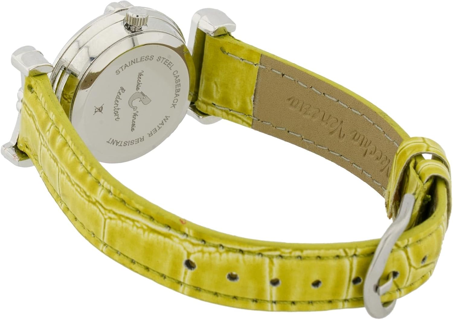 Glass Of Venice Murano Glass Millefiori Watch Round Multicolor Silver-Tone - 1" Face with Lime Green Band for Women - Handmade in Italy