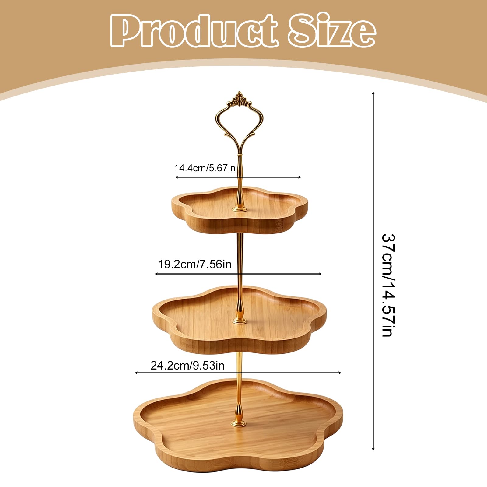 Soporte para tartas de 3 niveles, de madera, 19,5 cm de diámetro, 24,5 cm de diámetro, 30,5 cm de diámetro, 3 niveles y diseño de flores, para cupcakes, postres, fiestas, casa, cumpleaños