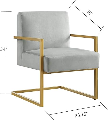 Miniatura 9 de 24KF Cómoda silla de acento de moda, cojín de terciopelo y soporte dorado de metal con brazo cuadrado, color negro