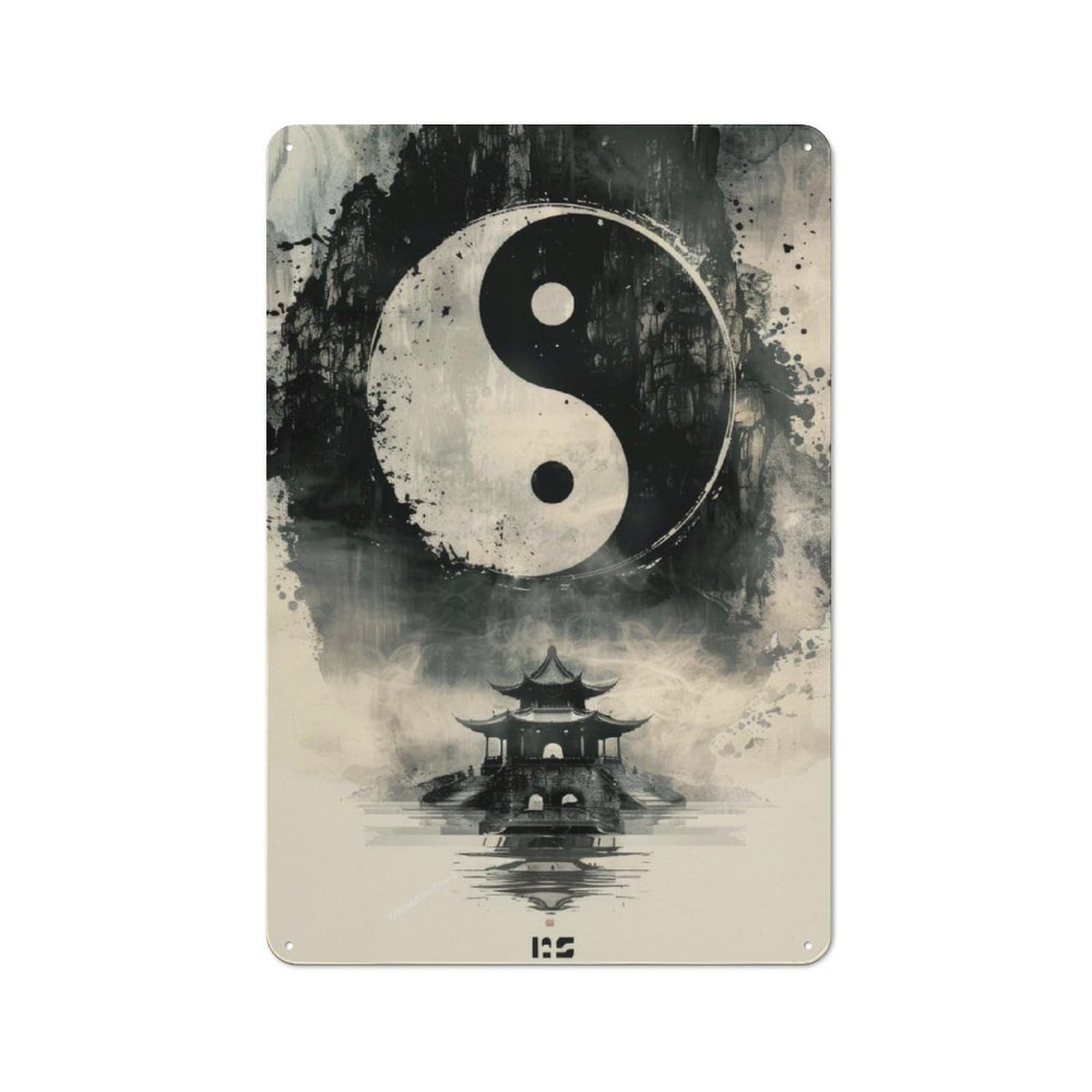 Junmoney Yin Yang Temple For Garden Room Or Summerhouse, Vintage Tin Sign 30X20cm, A Metal Wall Feature For Garden Rooms And Summerhouses