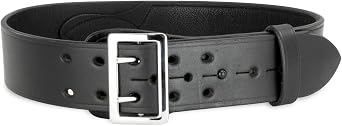 First Class Leather Sam Browne Security Duty Belt Leather-Lined, 2.25" Width Plain and Basketweave Duty Belt 32, Sam Browne Plain Nickel Buckle