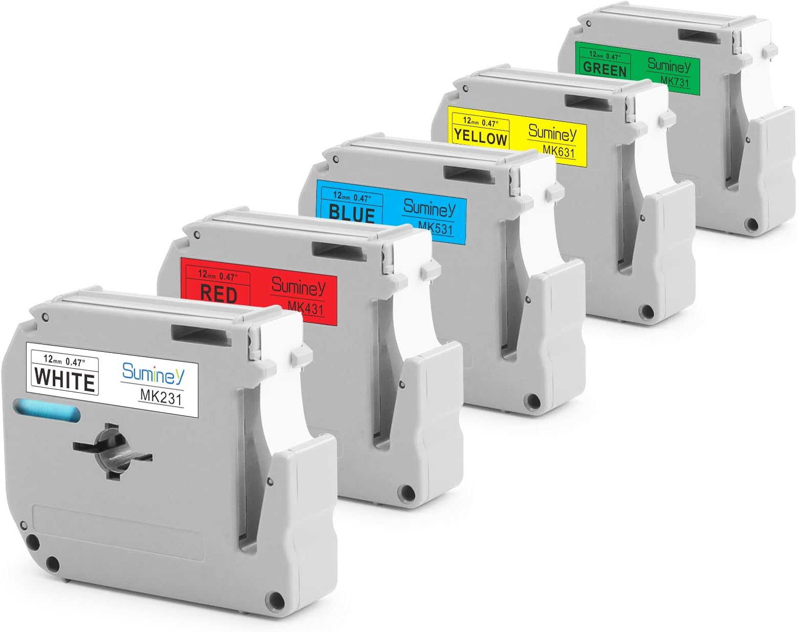 Suminey Compatible M Tape Replacement for Brother P Touch Label Maker Tape Refill 12mm 0.47 M-K231 MK431 MK531 MK631 MK731 Work with Brother Label Maker PTM95 PT90 PT70 PT65 PT45, 5 Color