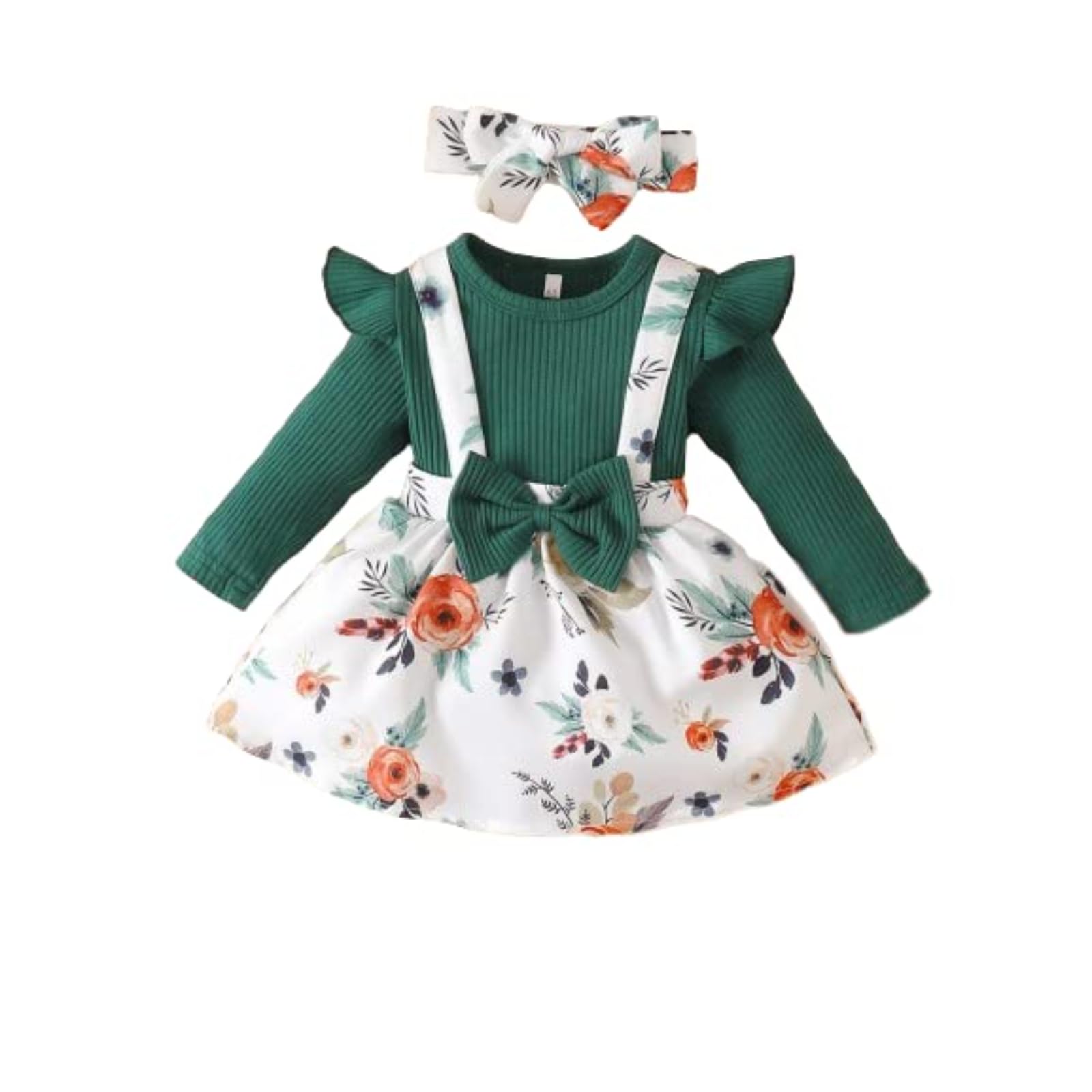 Niren EnterpriseBaby Girls Modal Fabric Digital Printed Floral Stretchable Green 2pc Dungaree Dress
