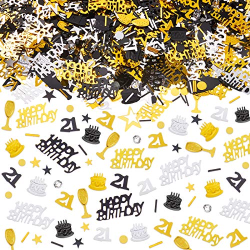 3000 Pieces 21th Birthday Confetti 21 Number Confetti 21th Party Confetti Metallic Foil 21 Table Scatter Confetti Decorations for 21 Birthday Party DIY Arts and Crafting, Gold, Black and Silver