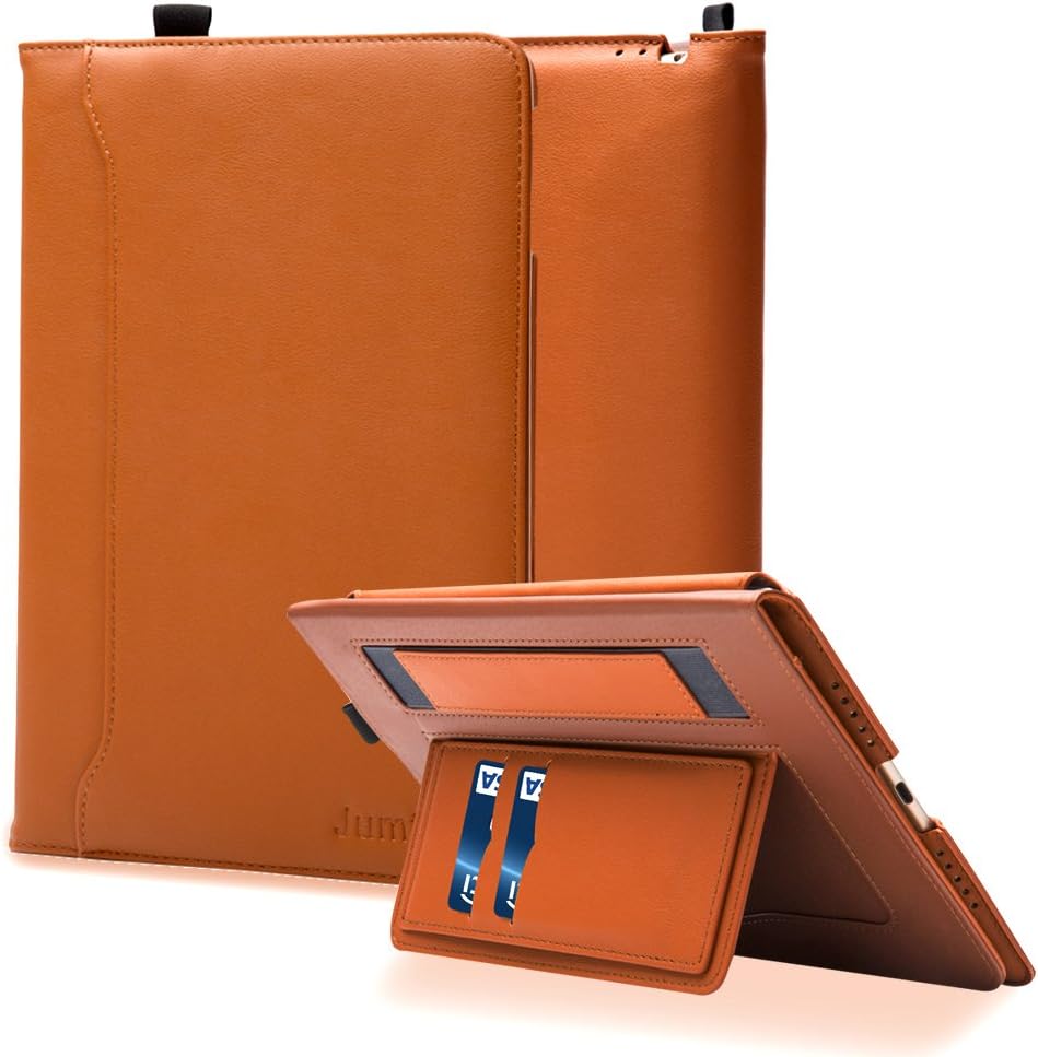 iPad Pro 9.7 Case, iPad Pro 9.7 inch Case,Jumtent Leather Stand Folio Case Cover iPad Pro 9.7 inch 2016 Card Slots,Document Pocket,Pencil Holder,Hand Strap (Brown)