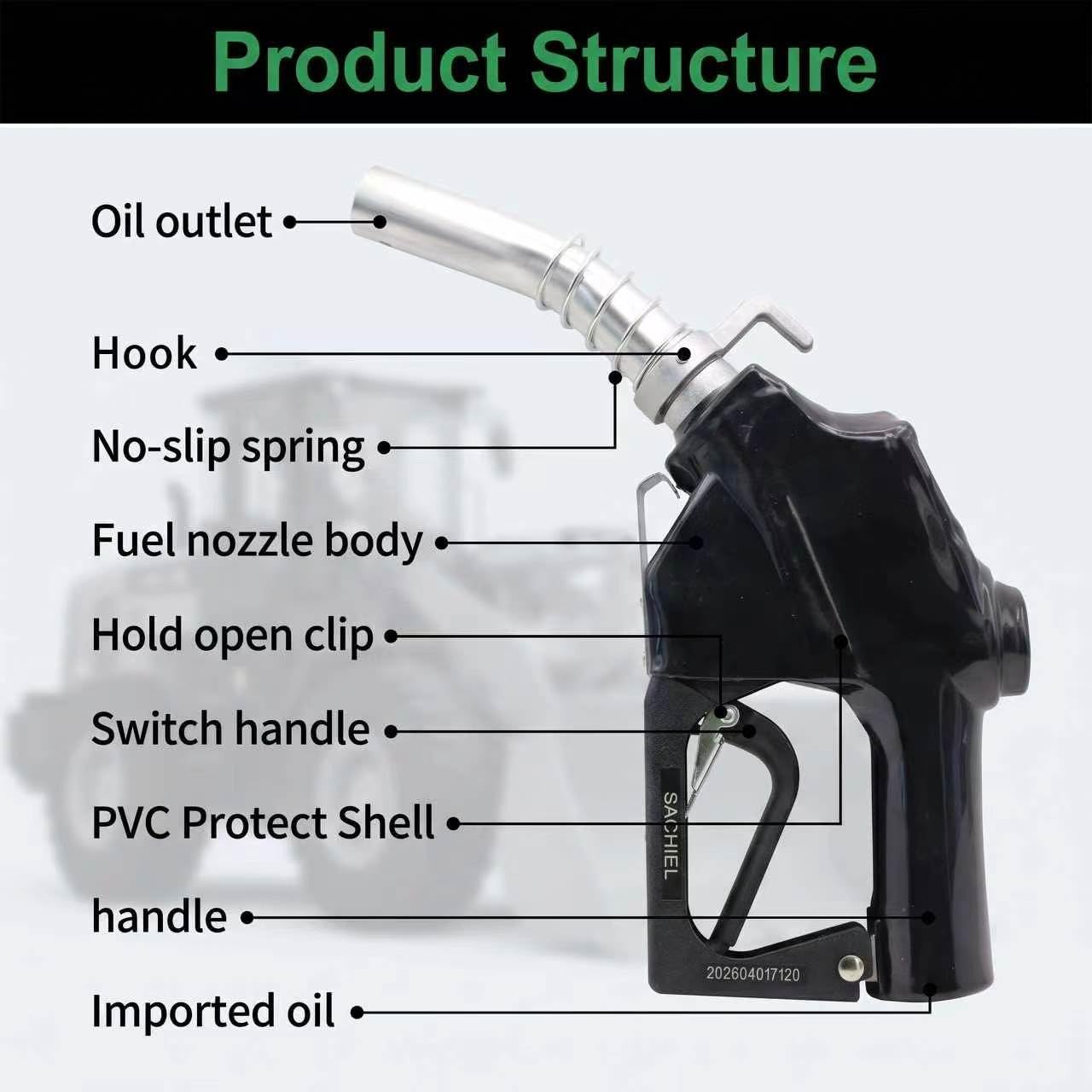 Sachiel Black 1" NPT Automatic Fuel Nozzle W/Hook Diesel/Gas Pump Handle | Diesel Gasoline Pump Handle, 19/16"(OD=30mm) Spout, Max Flow 32GPM, Fuel Transfer Pump Nozzle ,Auto Shut Off 3-speed Latch