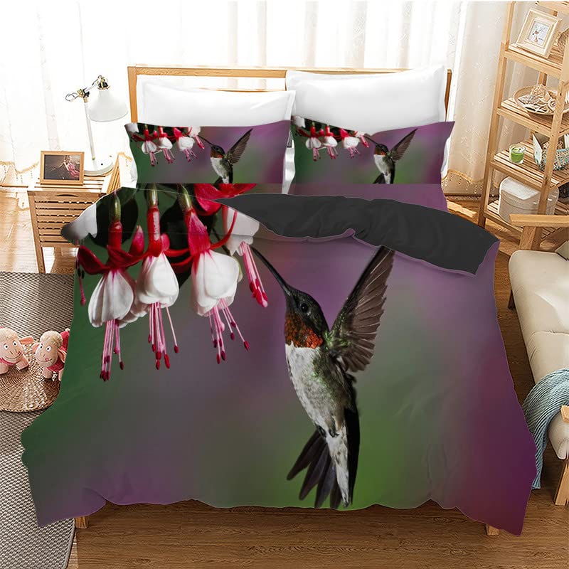 Housse de Couette 240 x 260 en Microfibre Supérieure Parure Lit Oiseau Violet Durable