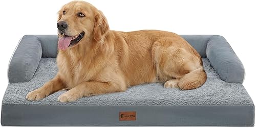 Miniatura 41 de Cama ortopédica para perros extragrandes, cama de espuma XL con forma de caja de huevos impermeable con lados 45x35 pulgadas, cama de sofá para