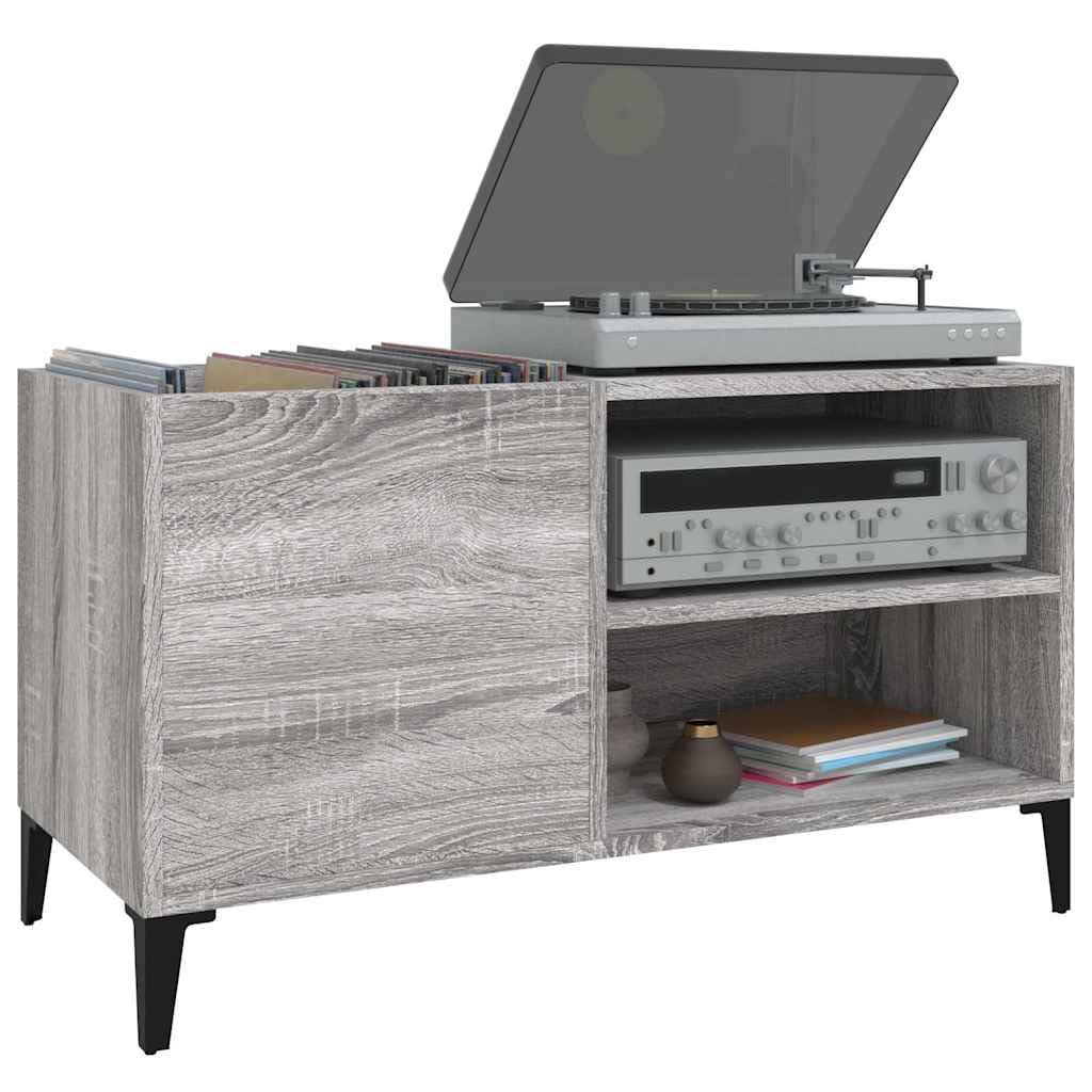 Armadio per dischi grigio sonoma, 84,5 x 38 x 48 cm, in legno con gambe in metallo, per vinili, vinili, armadietto multiuso, soggiorno, ufficio, corridoio