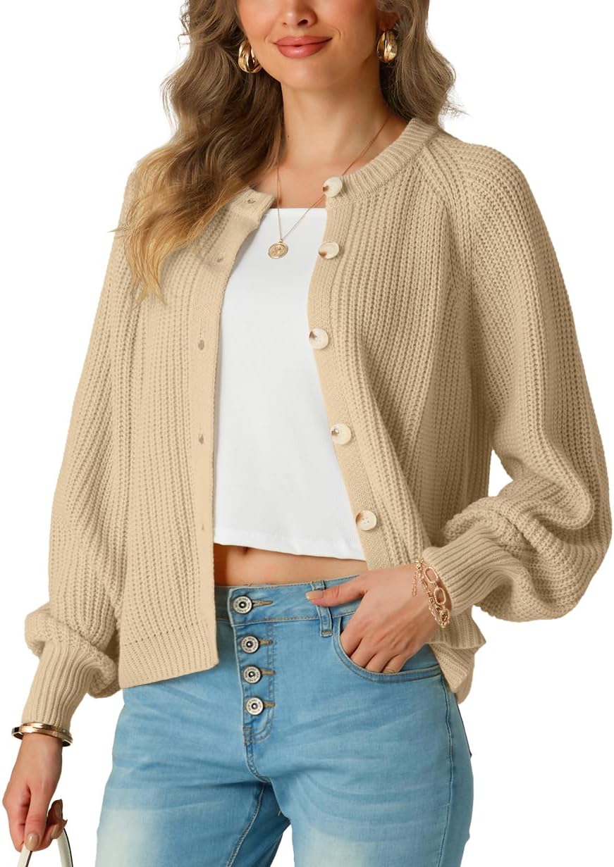 GRECERELLE Women's Chunky Open Front Sweater Long Sleeve Button Knit Short Loose Cardigan Outerwear, S-2XL - Image 3