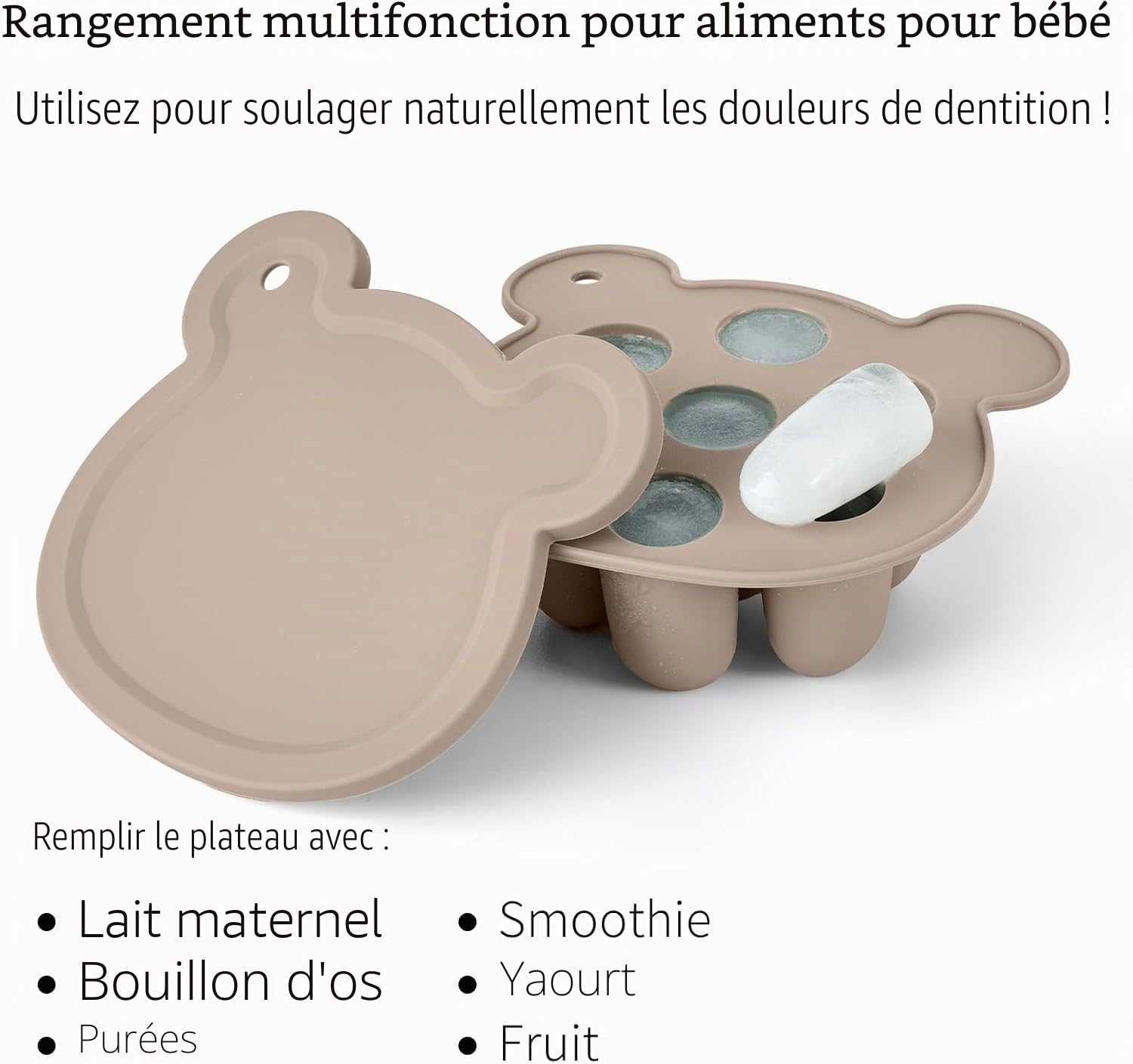 Mangeoire à fruits en silicone et lait maternel, plateaux de congélation pour nourriture pour bébé (sable)