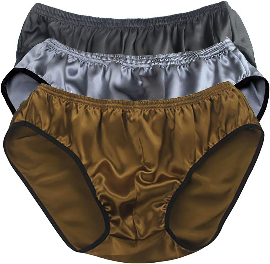 LSHARON Silk Men's Sexy 100% Mulberry Silk Briefs Lingerie Underwear 3 Pairs in one Economic Pack