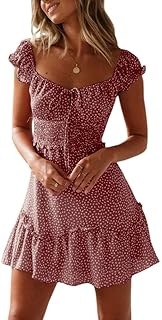 Cicy Bell Women's Summer Ruffle Sleeve Sweetheart Neckline Printing Dress Mini Dress