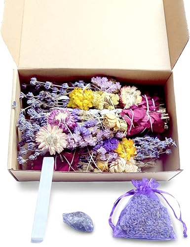 Miniatura 4 de Paquete de 3 kits de manchas de salvia de 8.5 pulgadas con palos de manchas de flores, salvia blanca California, blanco, salvia, cedro, selenita,