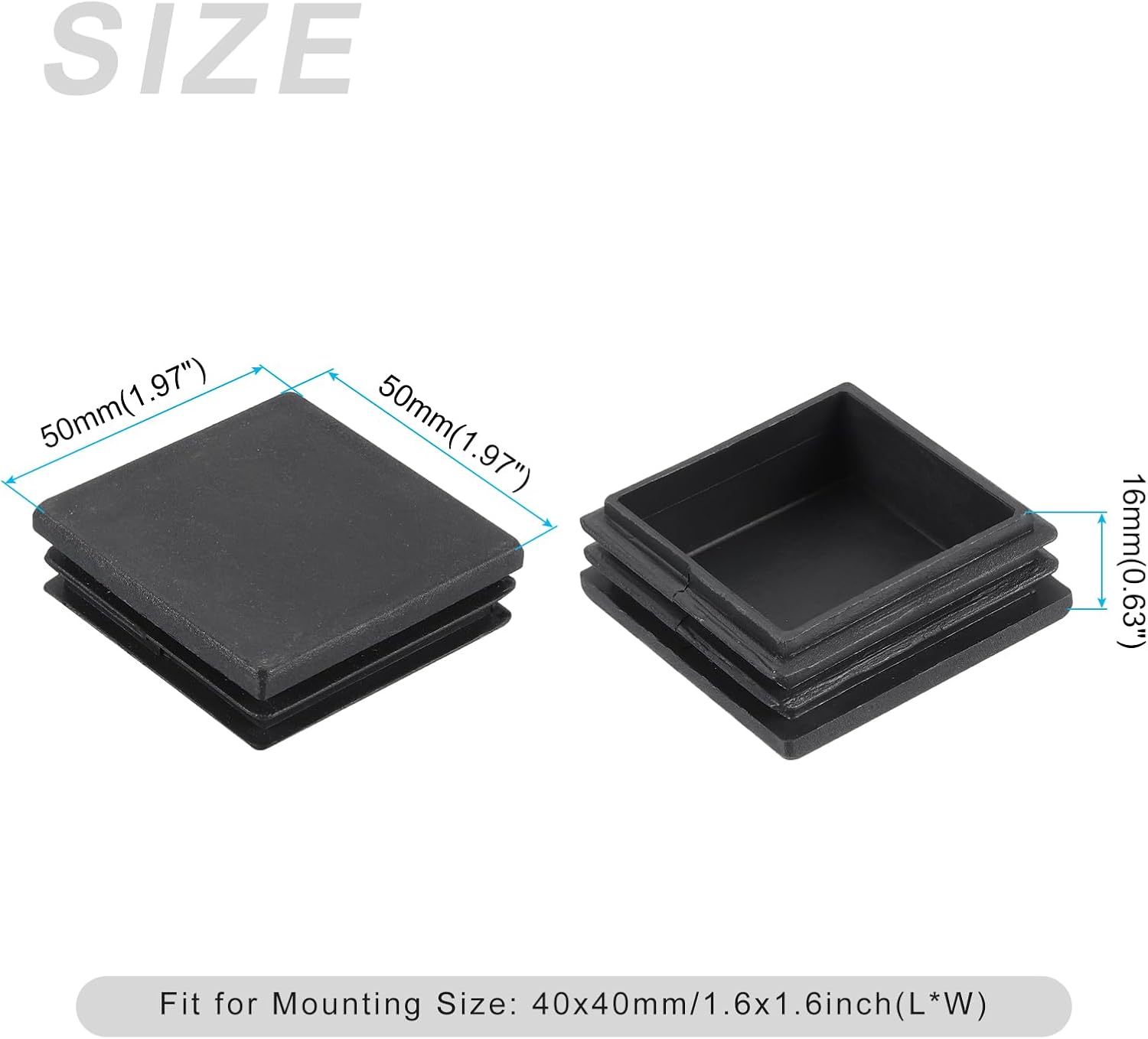METALLIXITY Square Tube End Cap(50 x 50mm) 100Pcs, Plastic Plugs Insert End Caps Pipe Cap Cover - for Furniture Table Chair Legs, Black