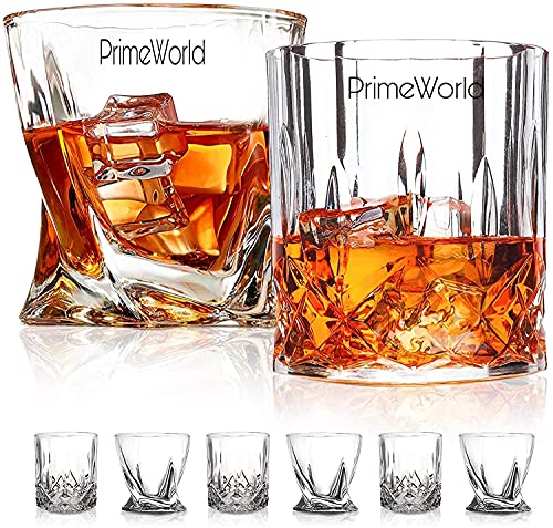 Image of PrimeWorld Premium Two Style Whiskey Glasses Set of 6 Pcs 300 ml Each for Drinking Bourbon /Cocktail Glasses /Bar Whisky Glasses