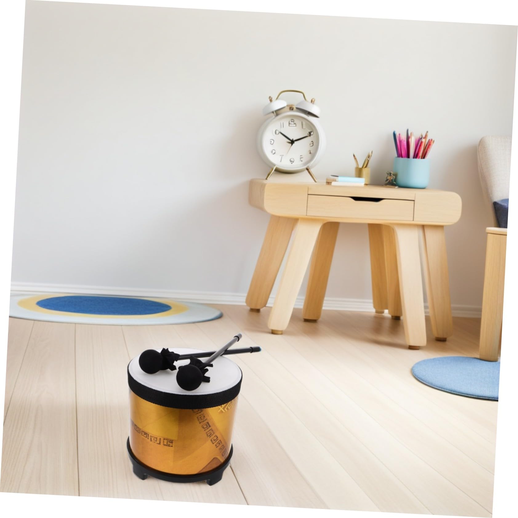 Tambores Infantiles de Piso Dhd8-1 1 Set Abs, PU y Tela Dorado | Mazo Incluido, Juego Ligero y Fácil de Transportar, para Aprendizaje Musical Temprano y Desarrollo del Ritmo