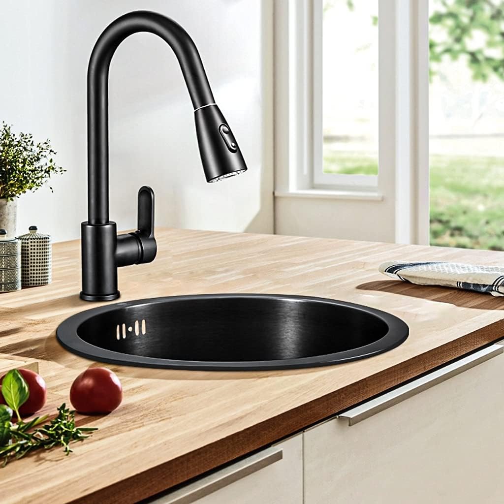 Kitchen Sink. Brushed Round Shape Black Bar Prep Sink, Single Prep, 304 Stainless Steel, Drop-In Or Undermount Installation