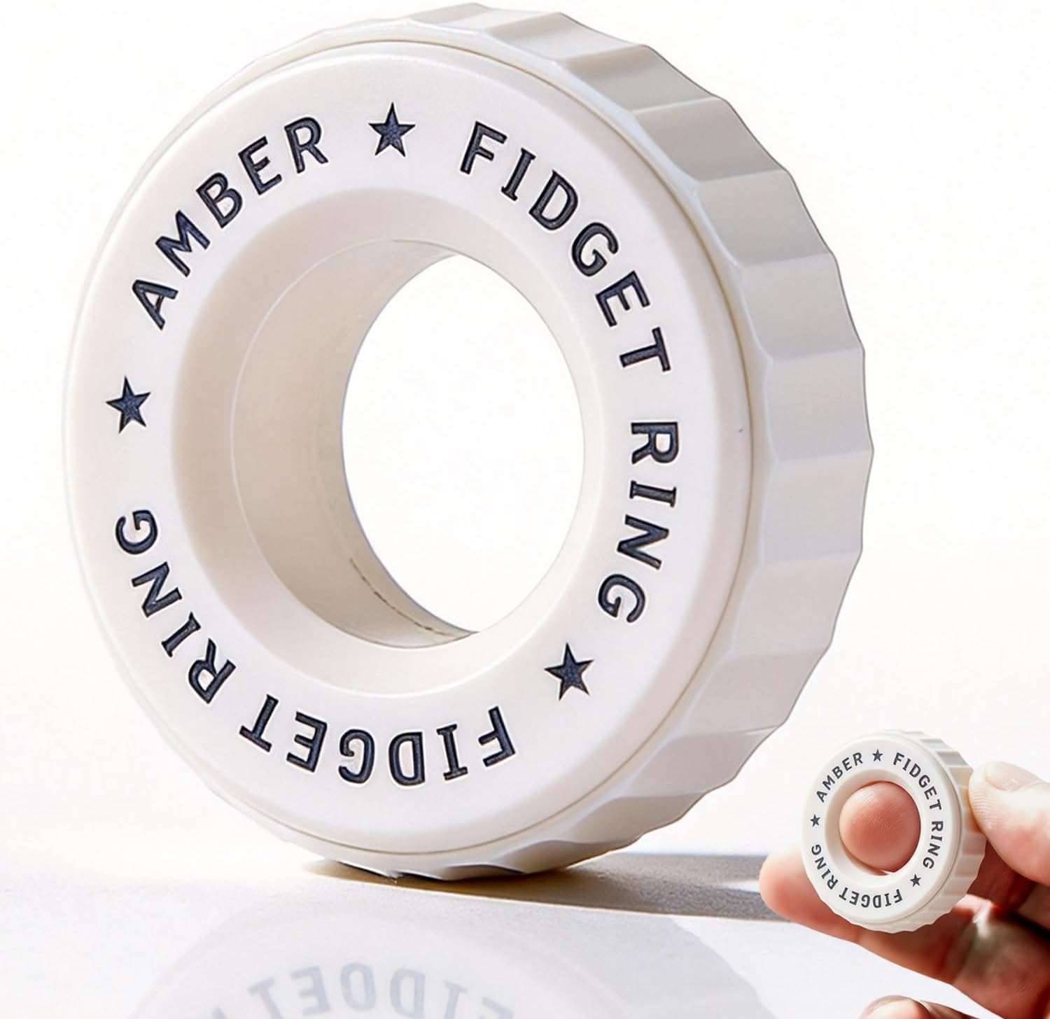 Fidget Ring Slider for Adults - Rotatable Fidget Finger Ring with Relax Sound, Stress Relief Fidget Slider Toy for ADHD Anxiety Focus, Portable EDC Gift for Adult Office Work, Ivory White