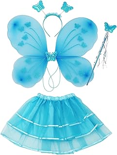 Fantasia de fada para menis, asa de borboleta, cajado, tutu, tiara 4 pçs/conjunto fantasia de princesa para carval, brincadeira de faz de conta, Azul
