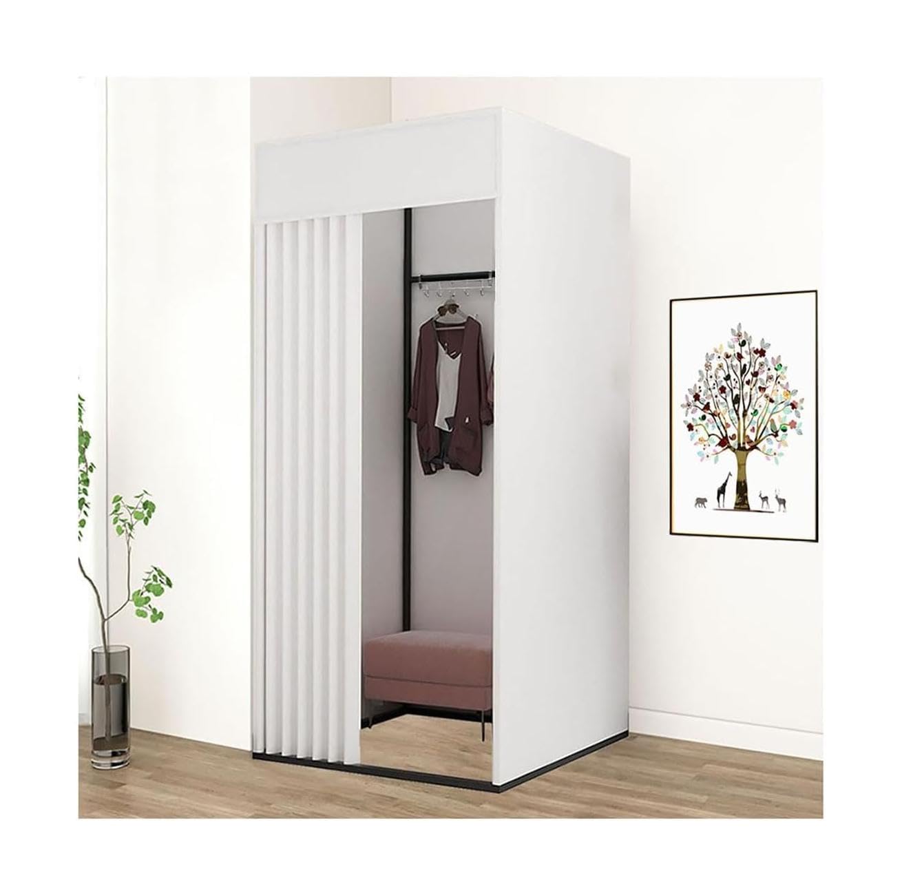 Cabine d'essayage portable 99x99x200 cm avec rideau et crochet