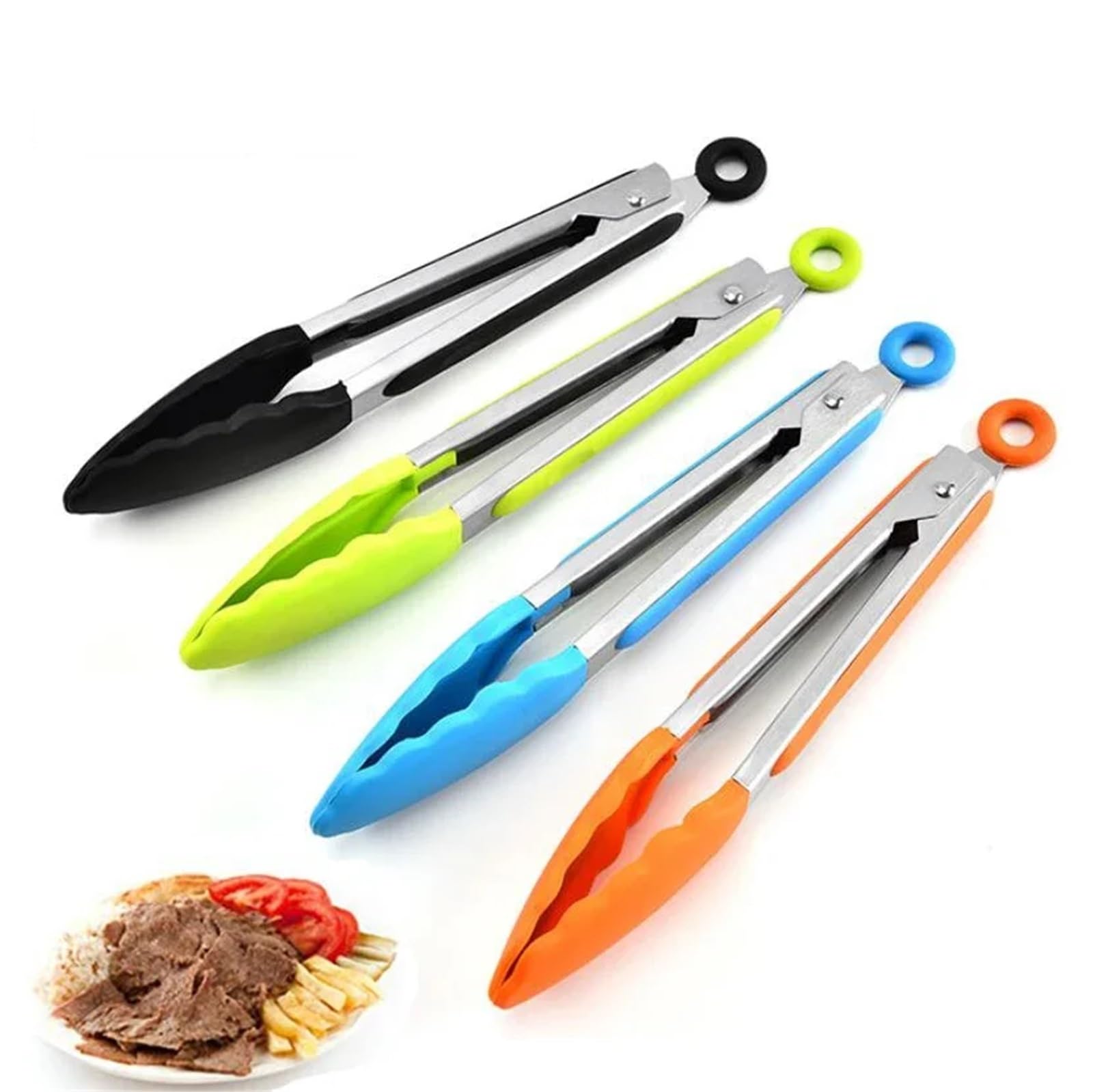 Küchenzangen-Set 3 teile/satz Silikon Lebensmittel Tong Edelstahl Küche Zangen Silikon Non-slip Kochen Clip Clamp BBQ Salat Werkzeuge Grill küche Zubehör Für die Küche(Black)