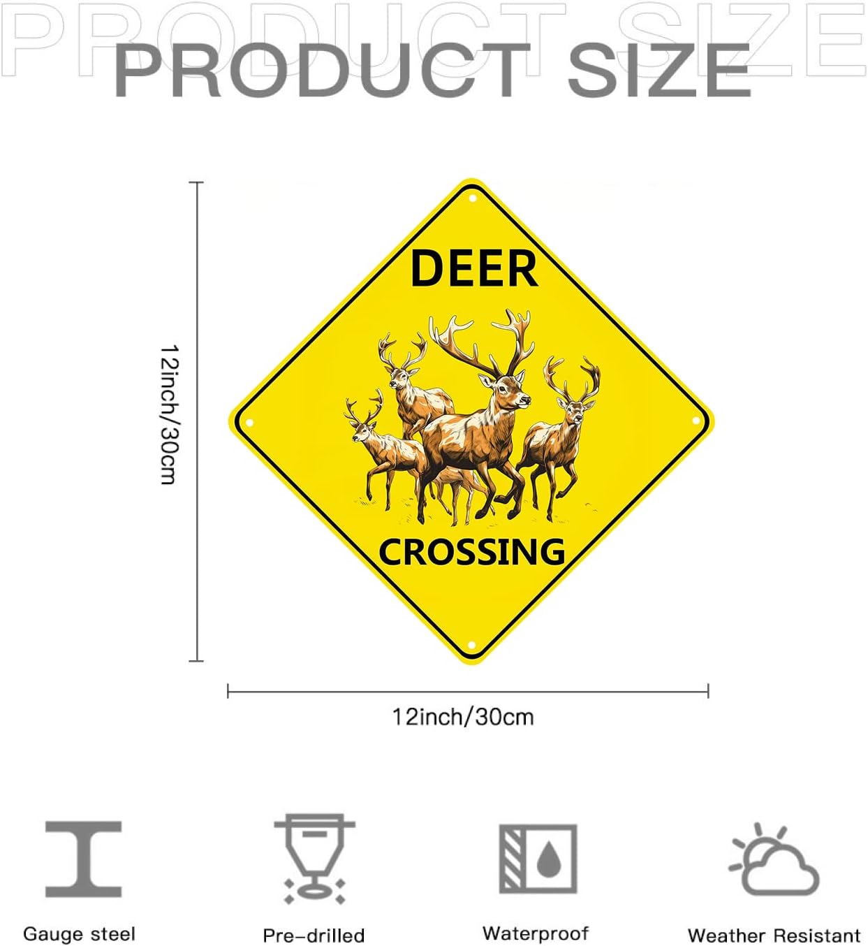 Deer Crossing Sign, 2-Pack 12"X12" Metal Wall Decor, Rustic Style, Yellow, Easy to Install, Durable