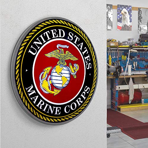 American Art Decor Dome Shaped Metal Wall Art Sign - Room Decor For Bar, Man Cave, Garage, Game Room & More (United States Marine Corps Emblem, 15.5” X 15.5” X 1”) #TOP1