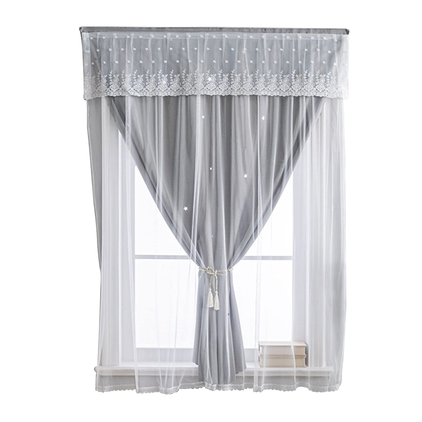Blackout Curtains for Bedroom, Double Layer Self-Adhesive Semi Sheer Curtains for Bedroom Dining Office Window Decoration(W*H:90x120cm(35x47inch), Gray)