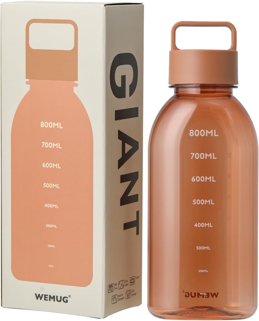 WEMUG Water Bottle 1000ml Water Bottle (Ultra Light & High Seal Without Silicone) Sports Bottle Giant Amber, orange (amber)