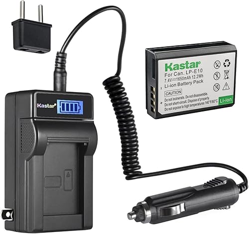 Kastar Paquete de 1 batería LP-E10 y cargador de CA LCD, salida de CC de 8.4 V, compatible con cámaras Canon LP-E10, LC-E10, EOS Rebel T3, T5, T6, T7