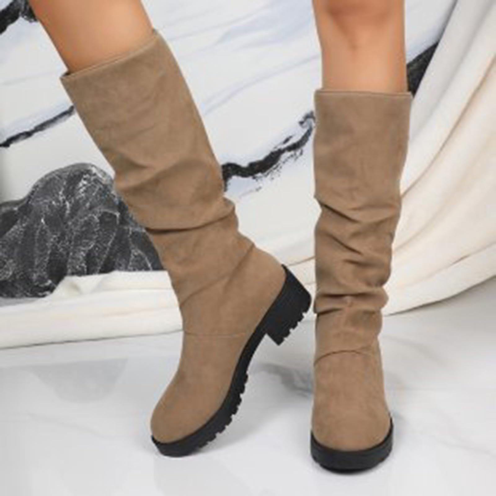 Stivali da donna lunghi in pelle scamosciata, 35-42 EU, con plateau