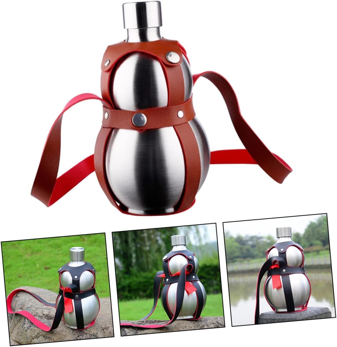 Luxshiny Stainless Steel Liquor Flask Outdoor Camping Wine Container Compact Gourd Design for Travel Random Color Lightweight Leak- for Hiking and Fishing