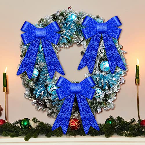 6 Pieces Christmas Blue Glitter Bows For Wreath Pvc Shiny Holiday Bow Glitter Decorative Seasonal Bows For Christmas Tree Topper Garland Party Ornaments Craft Makings, 9 X 12 Inches () #TOP3