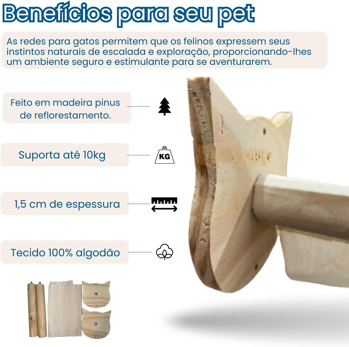 Playground para Gatos Gatificação Parede 10 peças Com Arranhador e Rede Suspensa