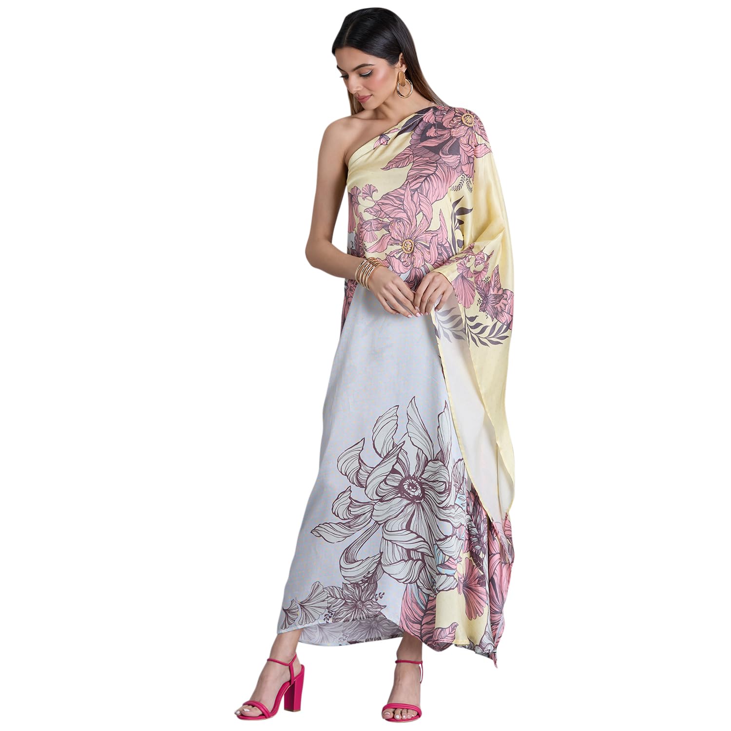 navyasa yellow liva satin floral print kaftan top-image-41