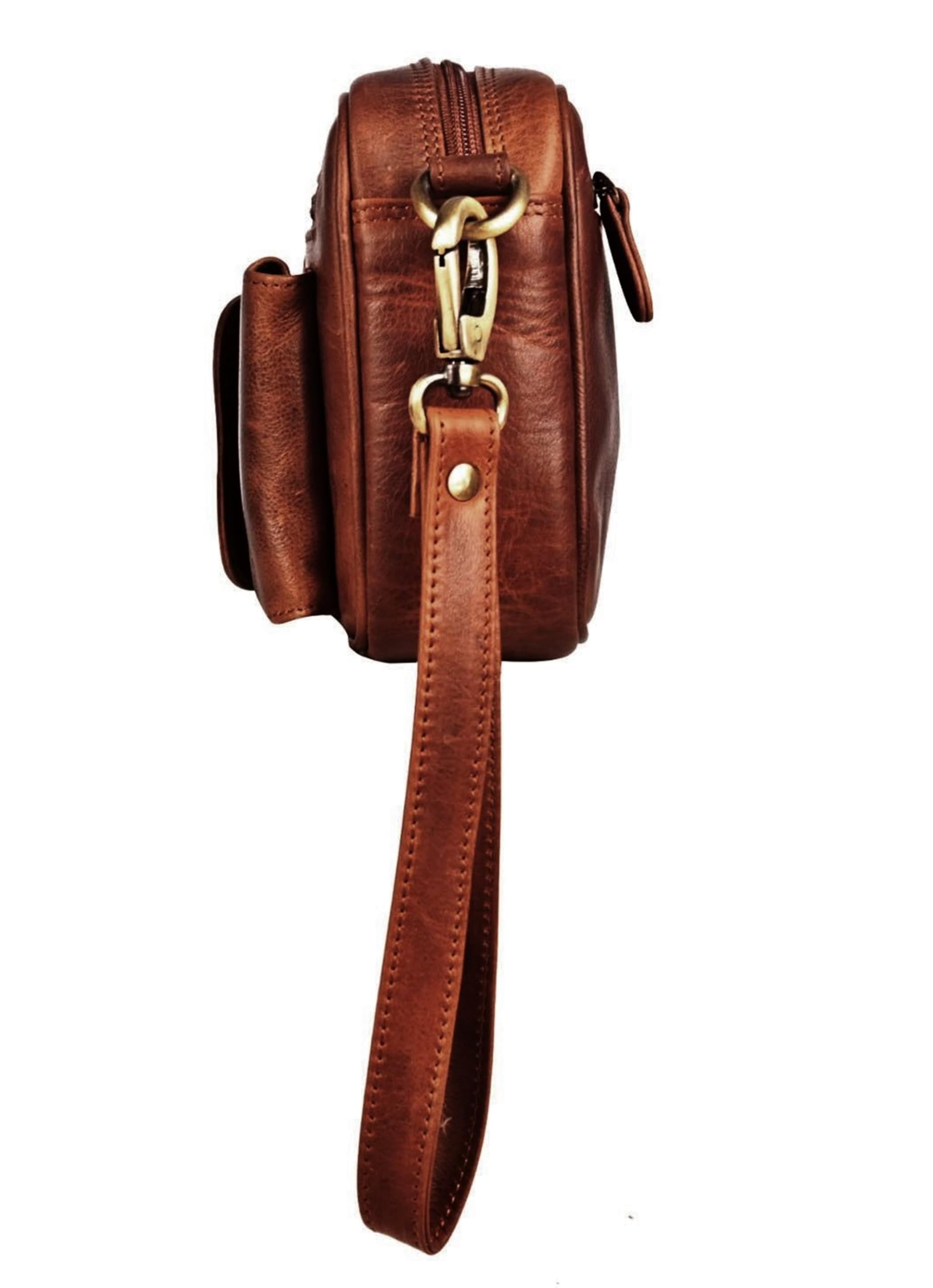 Leder Handgelenktasche für Unisex aus Rindleder 21- (147A) Herrentasche echtes Leder Tasche Bag Neu Farbe Cognac