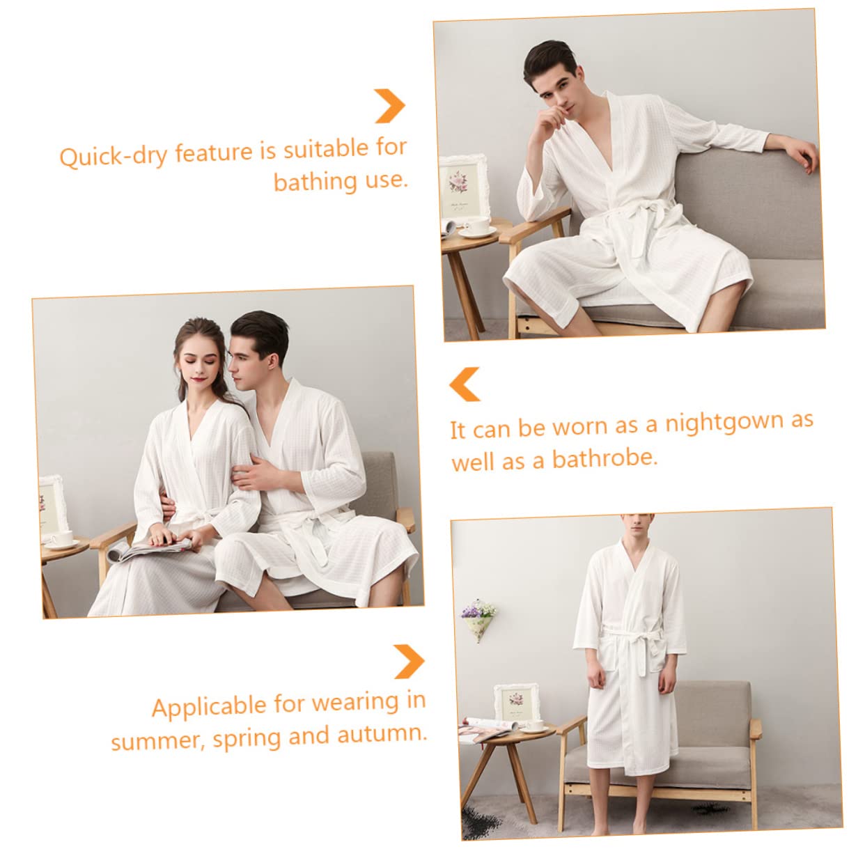 COLLBATH Robe de Nuit Couple Homme Xl en Polyester Blanc, 1 Pièce