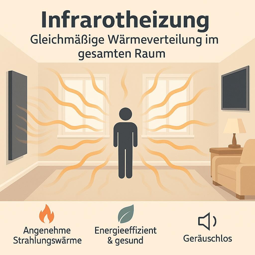 heatness Ogrzewanie na podczerwień, lustro ścienne, L z ramą – energooszczędne ogrzewanie ścienne, 600 W, łącznie z termostatem, grzejnik do montażu na ścianie, 60 x 90 x 2,5 cm, do 10 m²