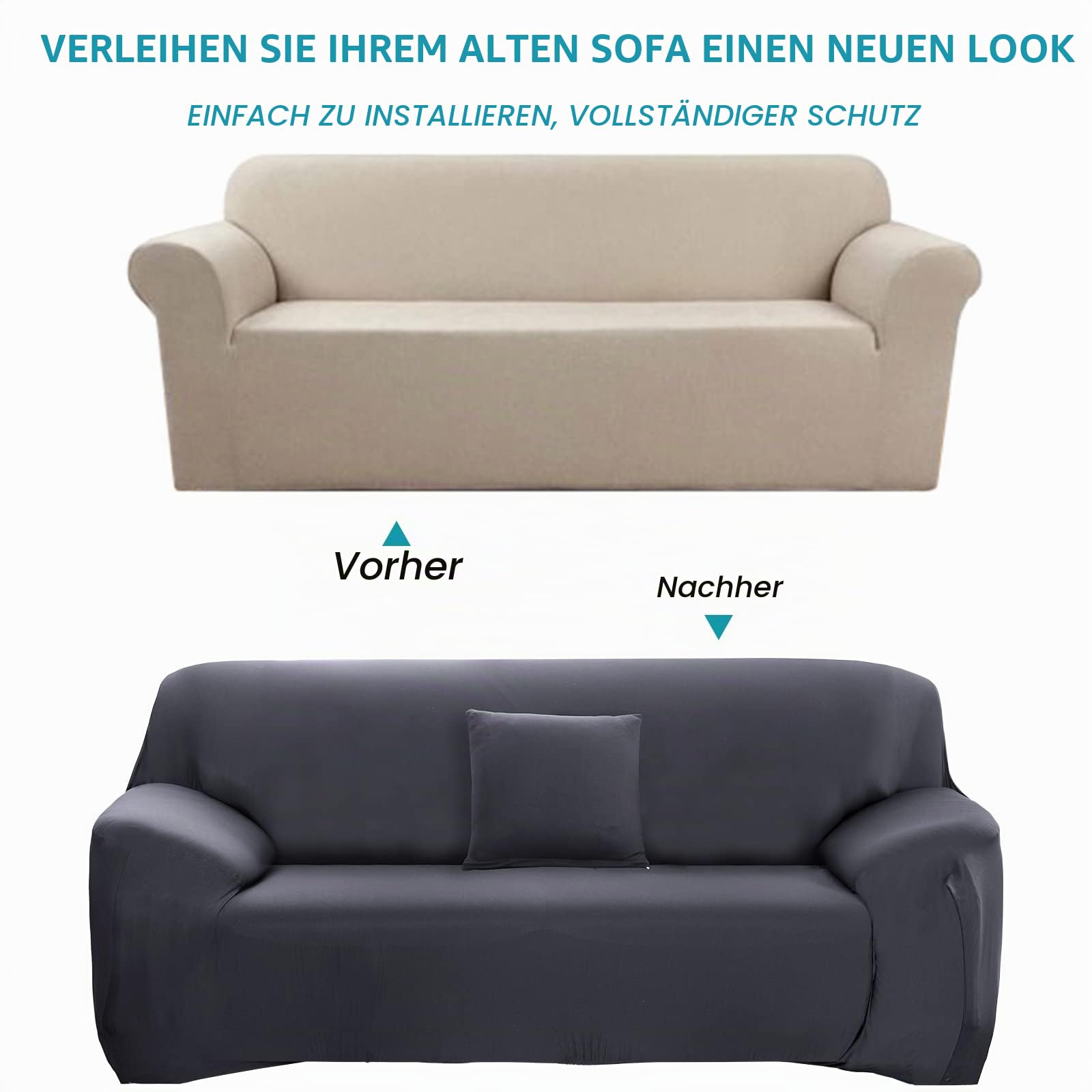 ele ELEOPTION Sofa Überwürfe Sofabezug Stretch elastische Sofahusse Sofa Abdeckung in Verschiedene Größe und Farbe (3 Sitzer für Sofalänge 170-220cm, Grau) LSL-111-0336@A