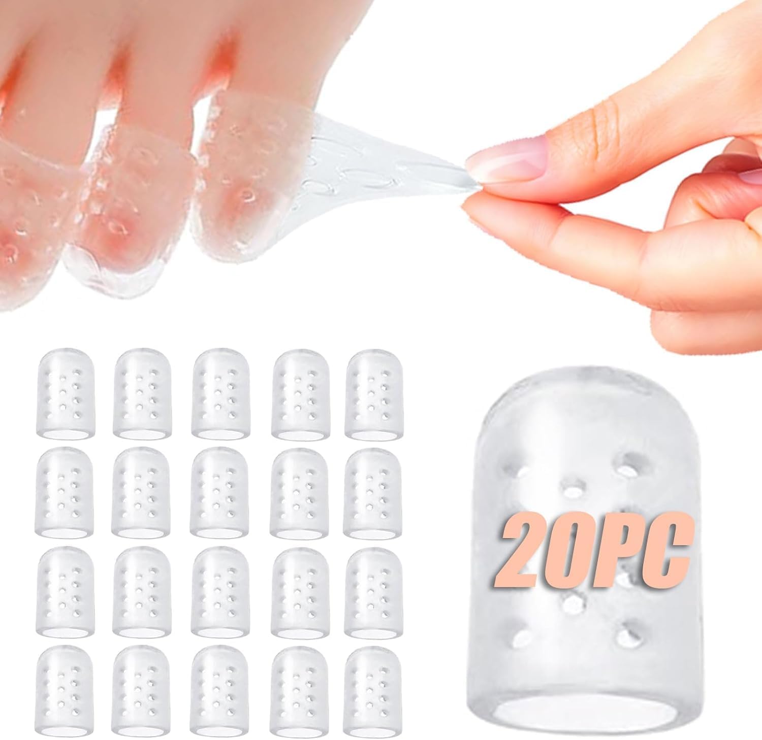 Street27® 20pcs Toe Protector Silicone Gel Anti-Friction Breathable Toe Covers, Soft Clear Toe Protectors Caps for Men Women, Toe Sleeves for Corns, Callus Blisters Ingrown Toenails and Pain Relief