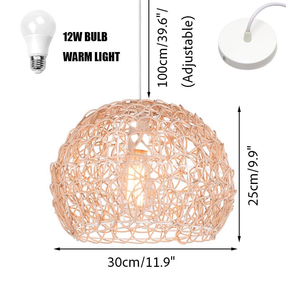 Lampada a sospensione cava in rattan Paralume intrecciato a mano Plafoniera Lampadario Lampada da soffitto Lampada decorativa per soggiorno, ristorante, caffetteria, bar