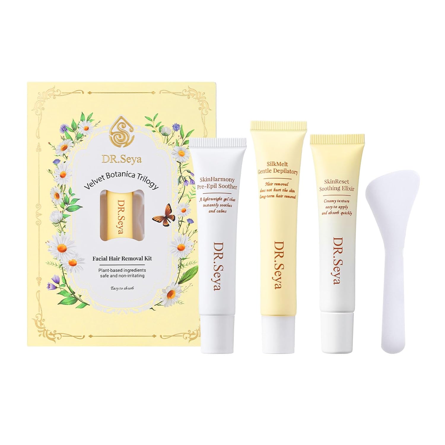 Facial Hair Removal Cream Set for Women – With Pre-Epil Soother,Gentle Depilatory,Soothing Elixir – Gentle Formula for Sensitive SkinSafe