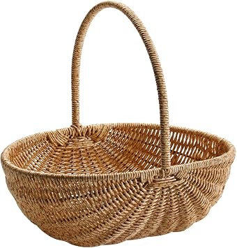Rattan Storage Basket Candy Basket Picnic Shopping Basket with Handle Wicker Woven Basket Bread Fruit Snack Vegetable EggBasket for Home Kitchen Camping Outdoor