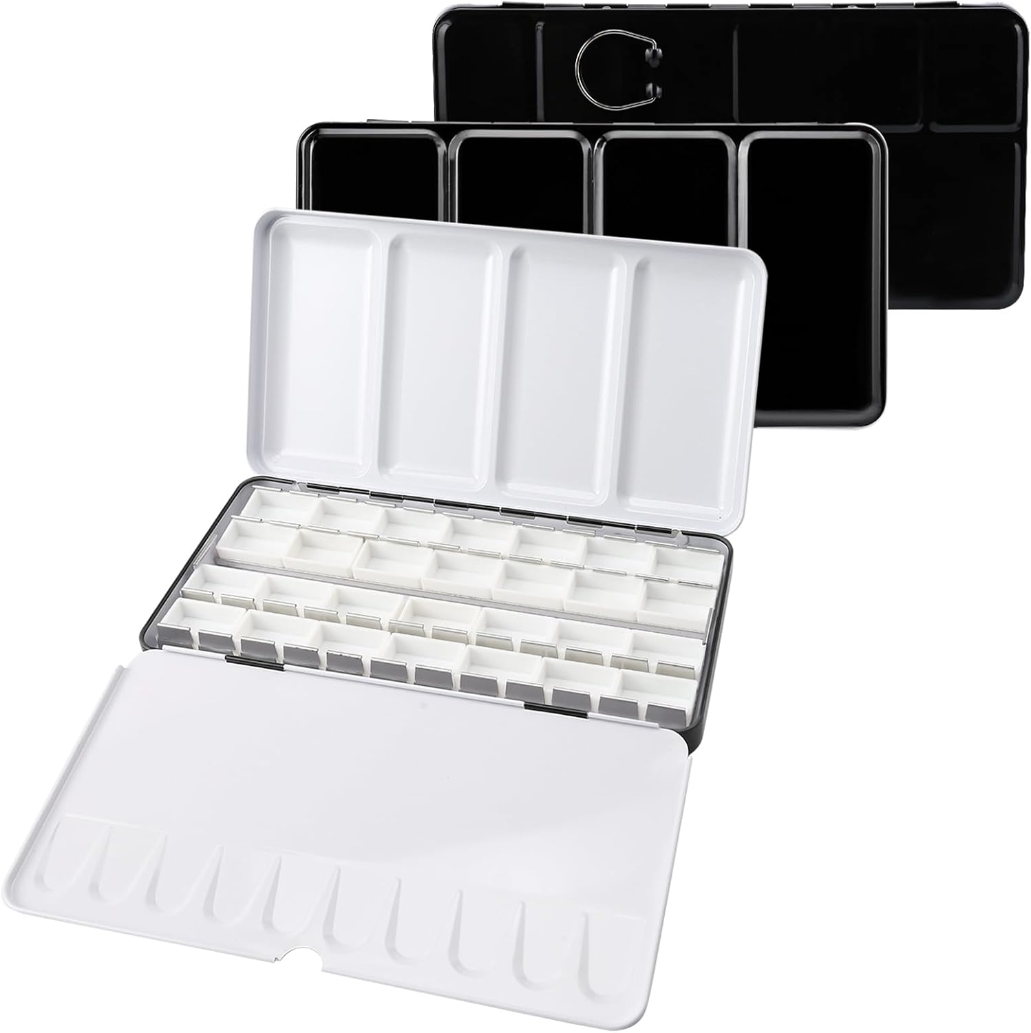 24 Full Pan Empty Watercolor Palette Tin - Enameled Durable Design with Mixing Wells & Thumb Ring, Travel-Ready for Plein Air Painting - Take Your Art Anywhere