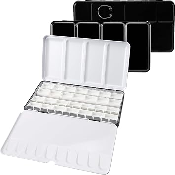 24 Full Pan Empty Watercolor Palette Tin - Enameled Durable Design with Mixing Wells & Thumb Ring, Travel-Ready for Plein Air Painting - Take Your Art Anywhere