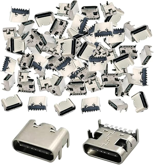 WHPromLang 100 Pcs Micro USB Female Socket Connectors Ports 6 Pin USB 3.1 Female 180 Degree Type C Female Charging Port for Repair Replacement Adapter