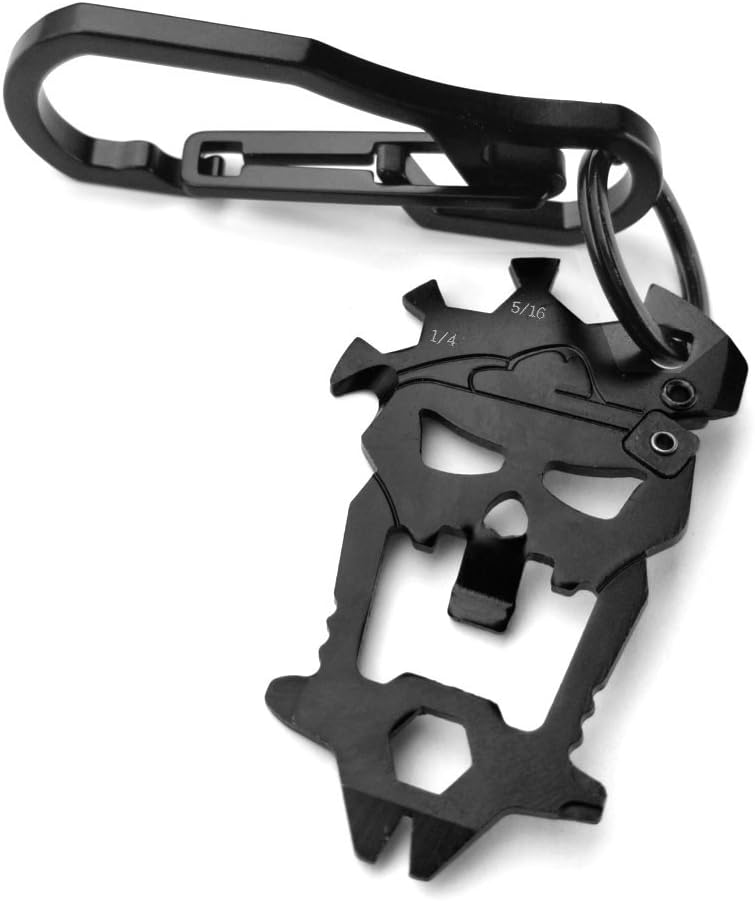 EDC Skull Mask Multi-Tool with Anti-Lost Keychain Carabiner, 12 in 1 Multi-Function Mini Bottle Opener Wrench Screw Driver, Home Outdoor Equipment Stainless Steel